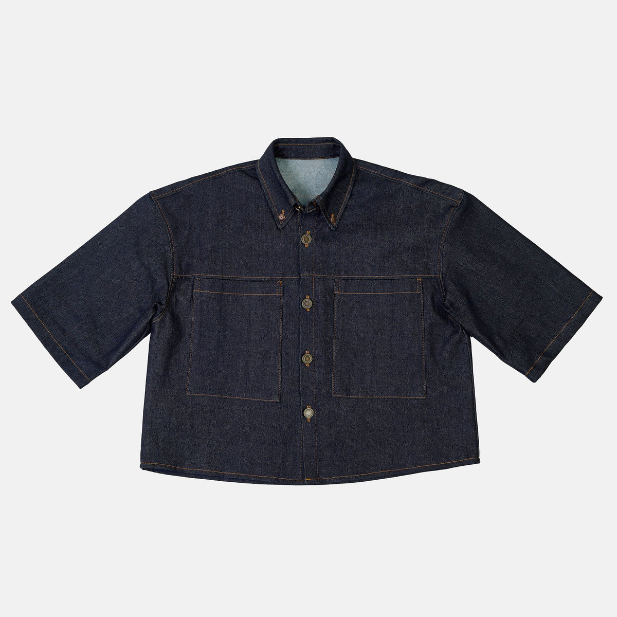 Cropped Oversized Denim Shirt in Dark Indigo, front