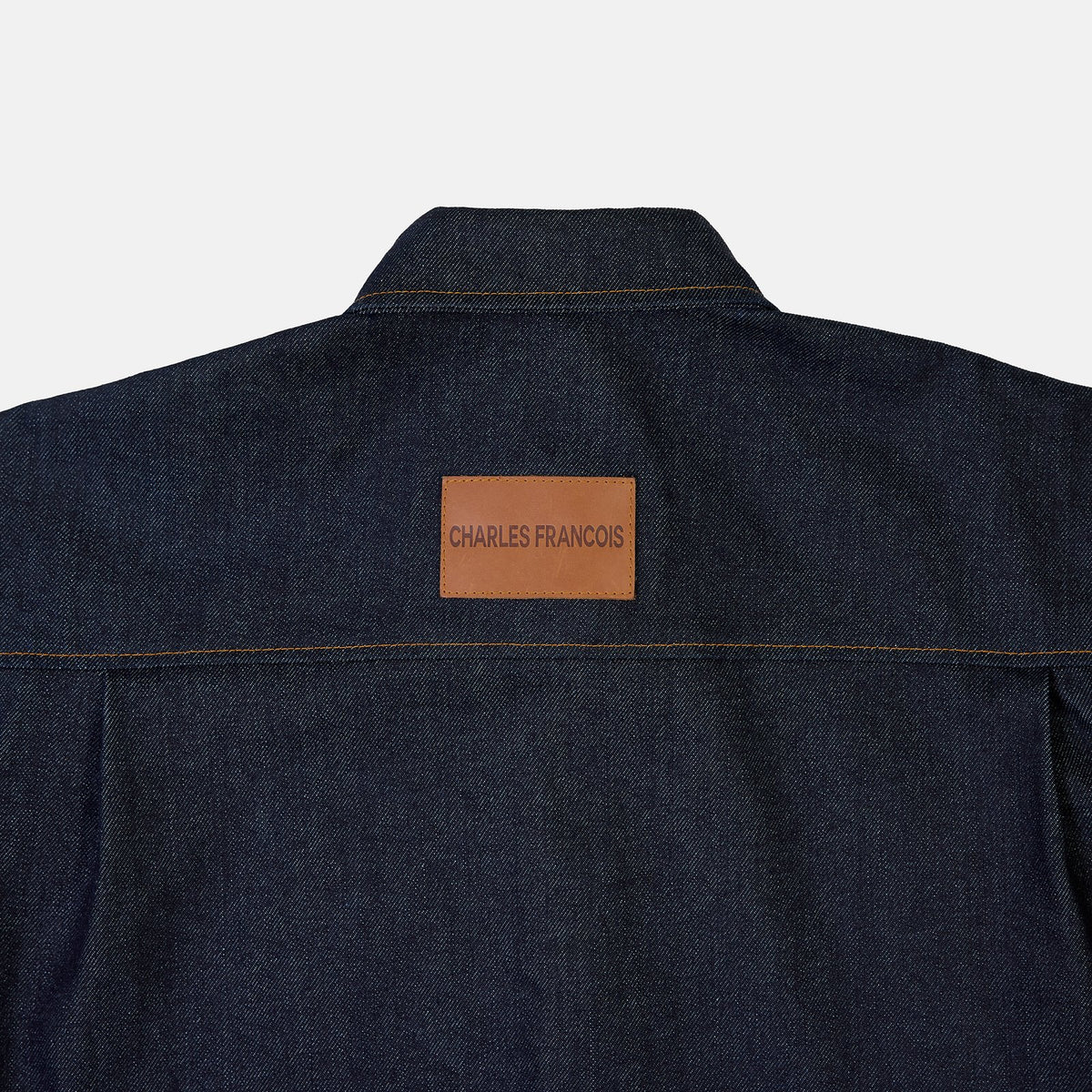 Cropped Oversized Denim Shirt in Dark Indigo, detail