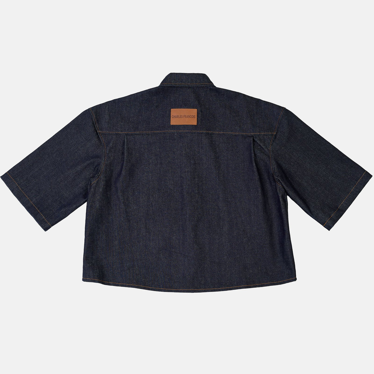 Cropped Oversized Denim Shirt in Dark Indigo, back