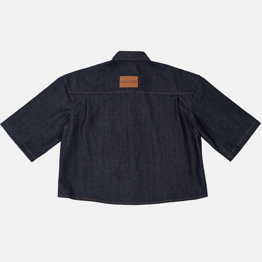 Cropped Oversized Denim Shirt - Dark Indigo