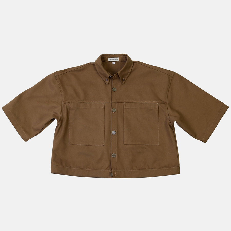 Cropped Short-Sleeve Shirt - Brown