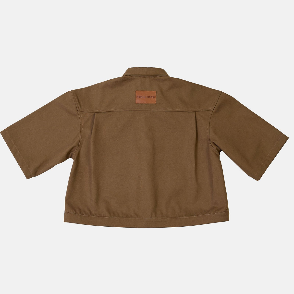 Cropped Short-Sleeve Shirt in Brown, back