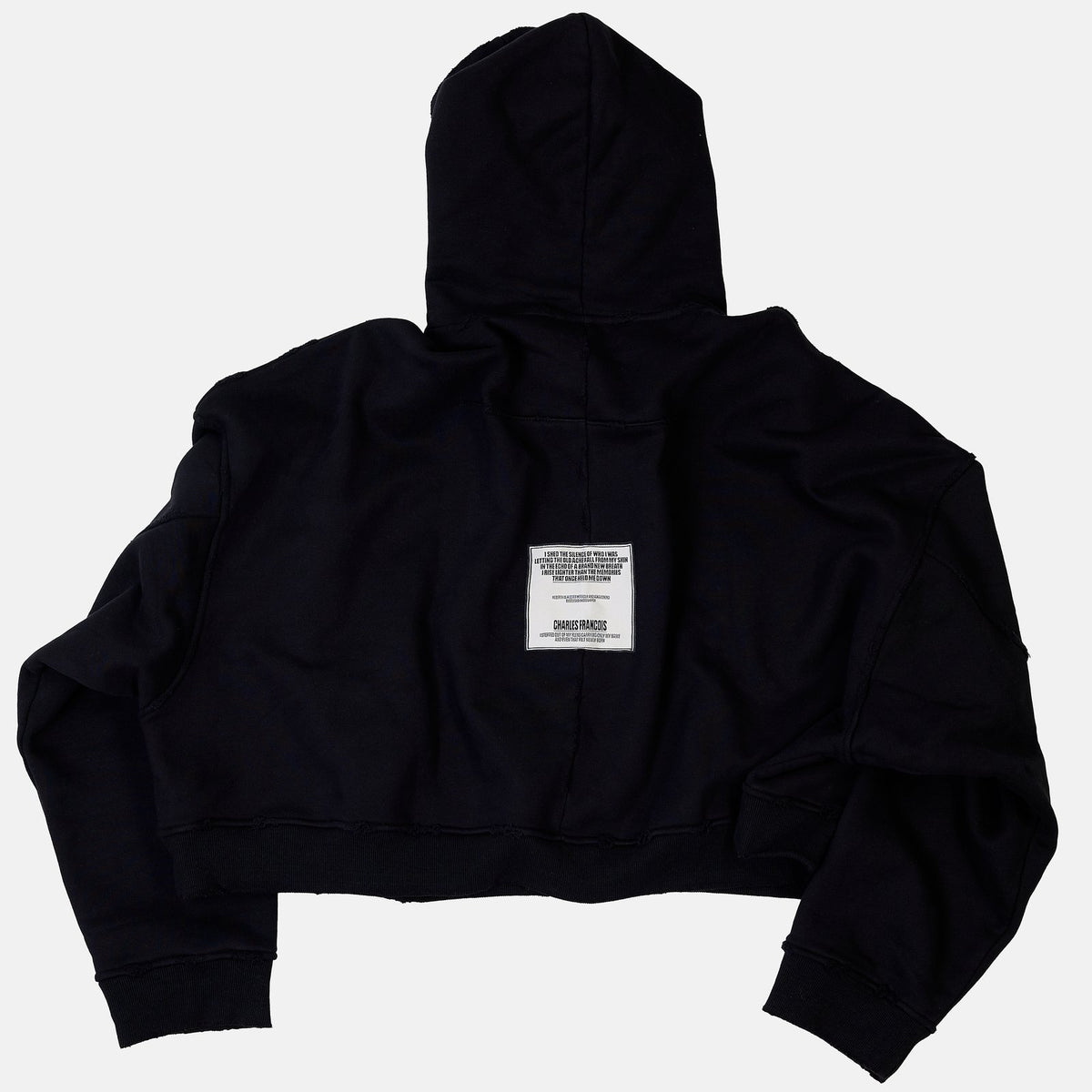 Cropped Oversized Zip-Up Hoodie in Black, front