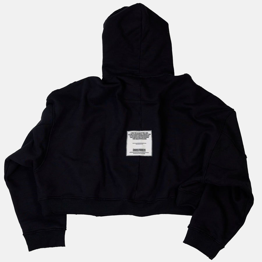Cropped Oversized Zip-Up Hoodie - Black