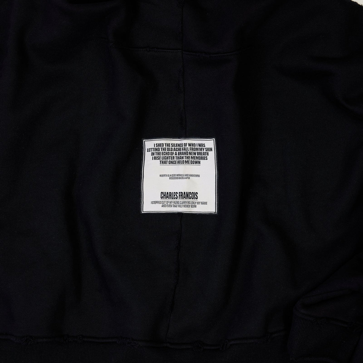 Cropped Oversized Zip-Up Hoodie in Black, detail