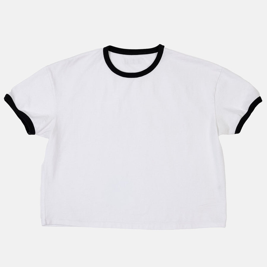 Cropped Ringer T-Shirt in White/Black, front