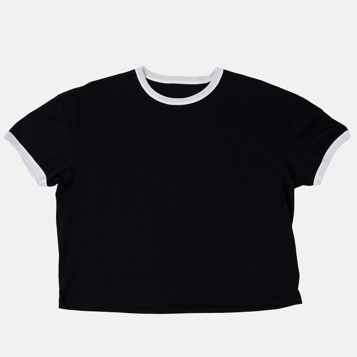 Cropped Ringer T-Shirt in Black/White, front