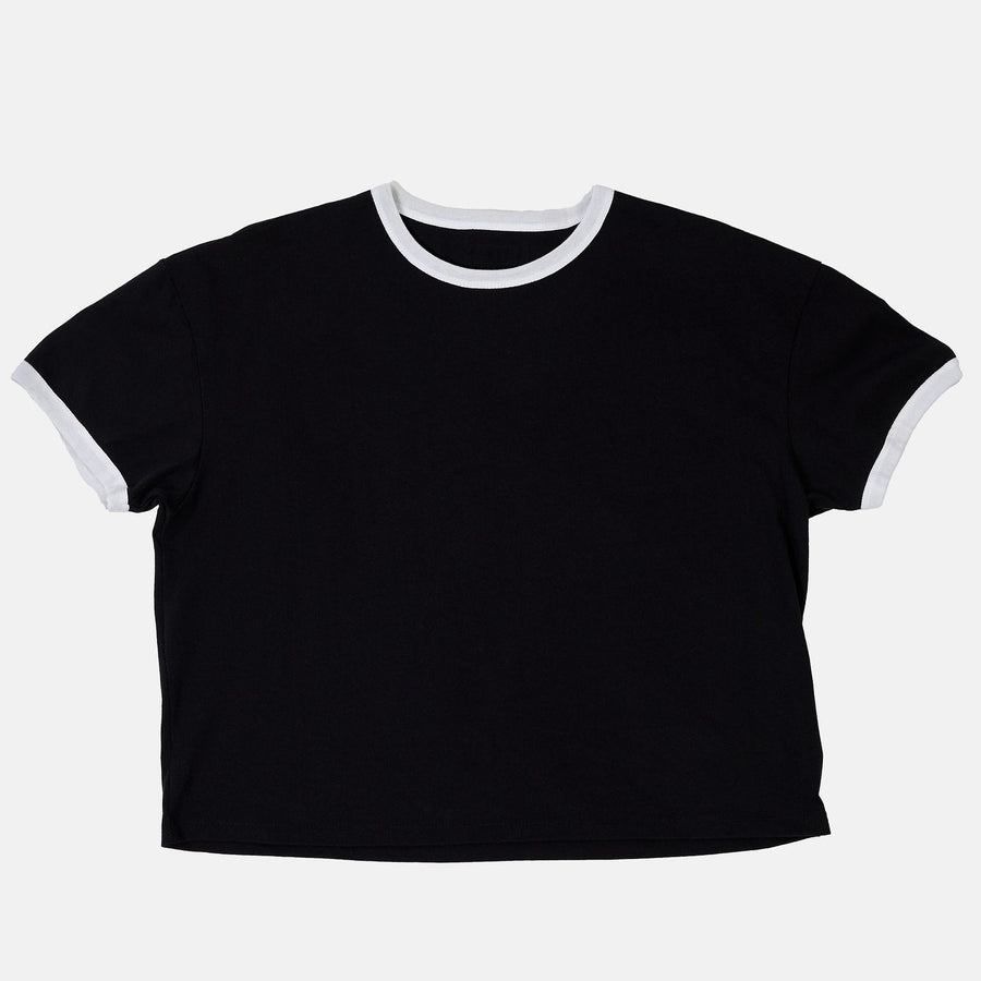 Cropped Ringer T-Shirt in Black/White, front