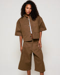 Cropped Short-Sleeve Shirt - Brown